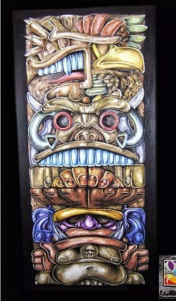 Totem 1 - Acrylique et aquarelle sur toile de lin