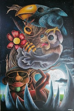 Totem 3, La bataille - Acrylique et aquarelle sur toile de lin