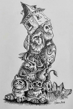 Totem 4, Pâques - Rotring sur papier Canson