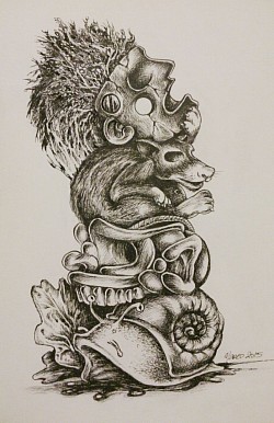 Totem 5, le masque infini - Rotring sur papier canson