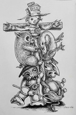 Totem 6, le sacrice - rotring sur papier canson