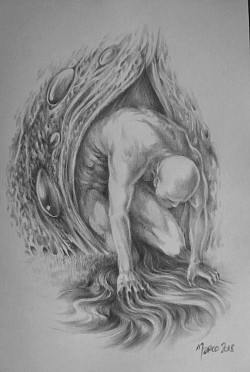 La naissance - 14,5 x 21cm - stylo à bille et crayon à papier