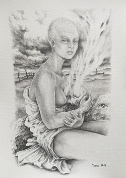 Vierge au rocher - 14,5 x 21cm - crayon à papier