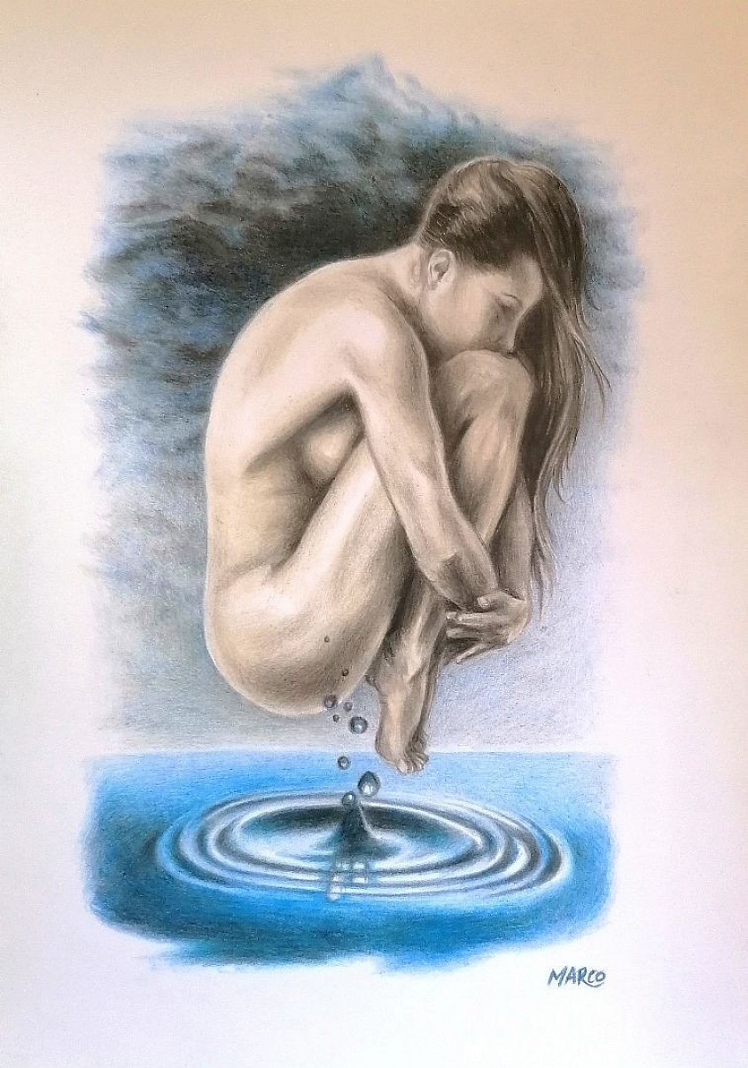 La Raison et l'eau- 29,7 x 21cm - Crayons de couleur sur papier Canson