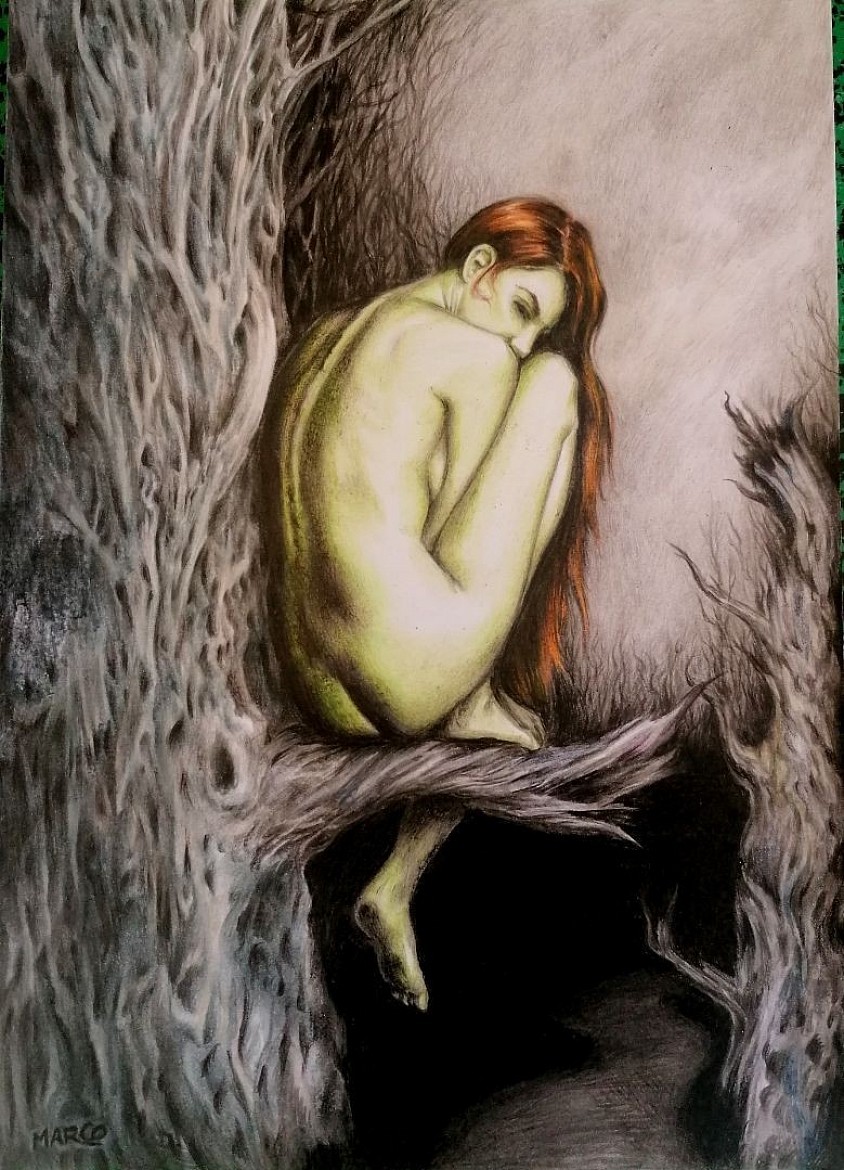 Le Chemin - Format A4, crayons couleur sur papier cartonné.