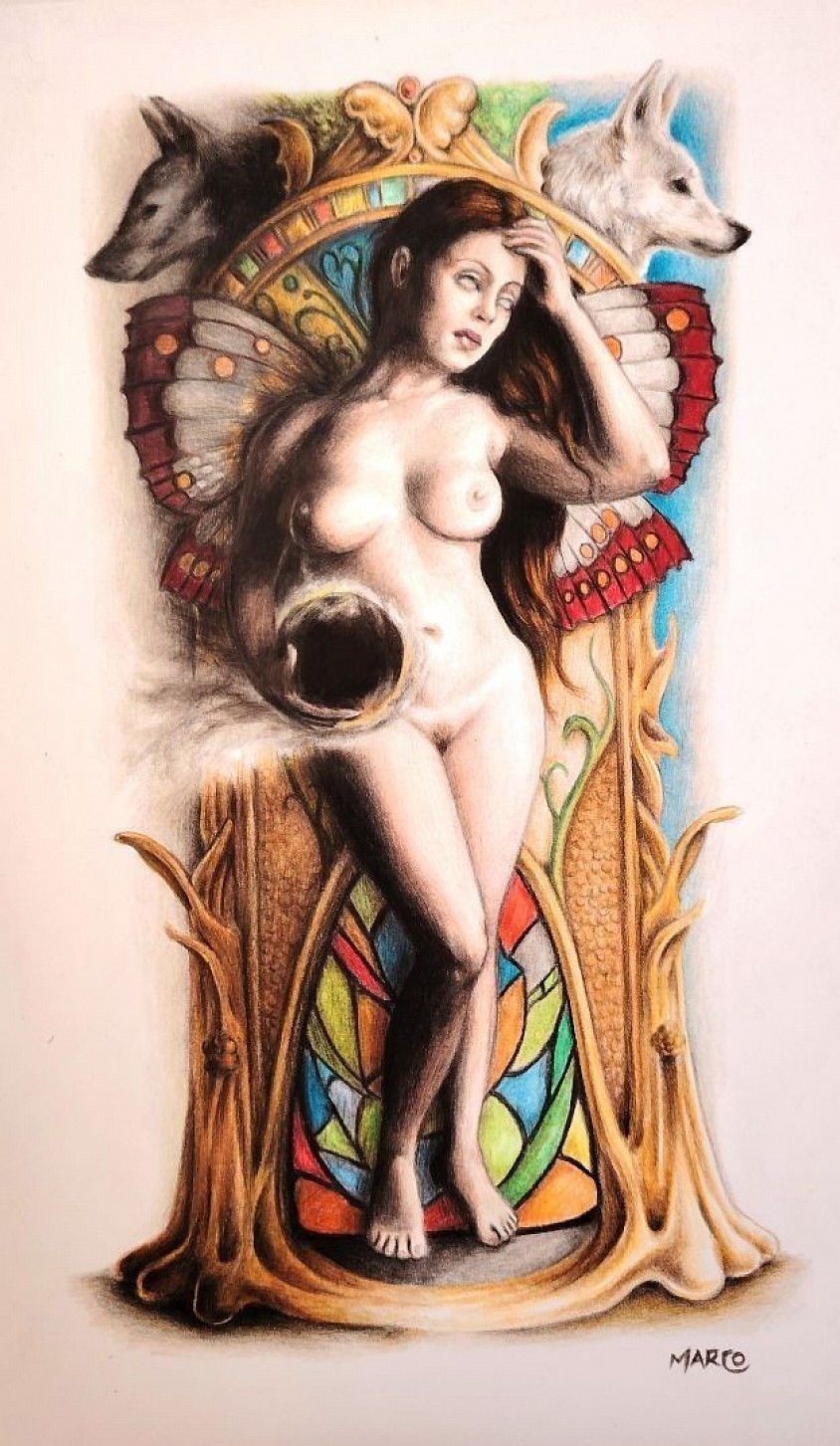 Femme au trou noir- 21 x 29,7cm- crayons de couleur sur papier Canson.