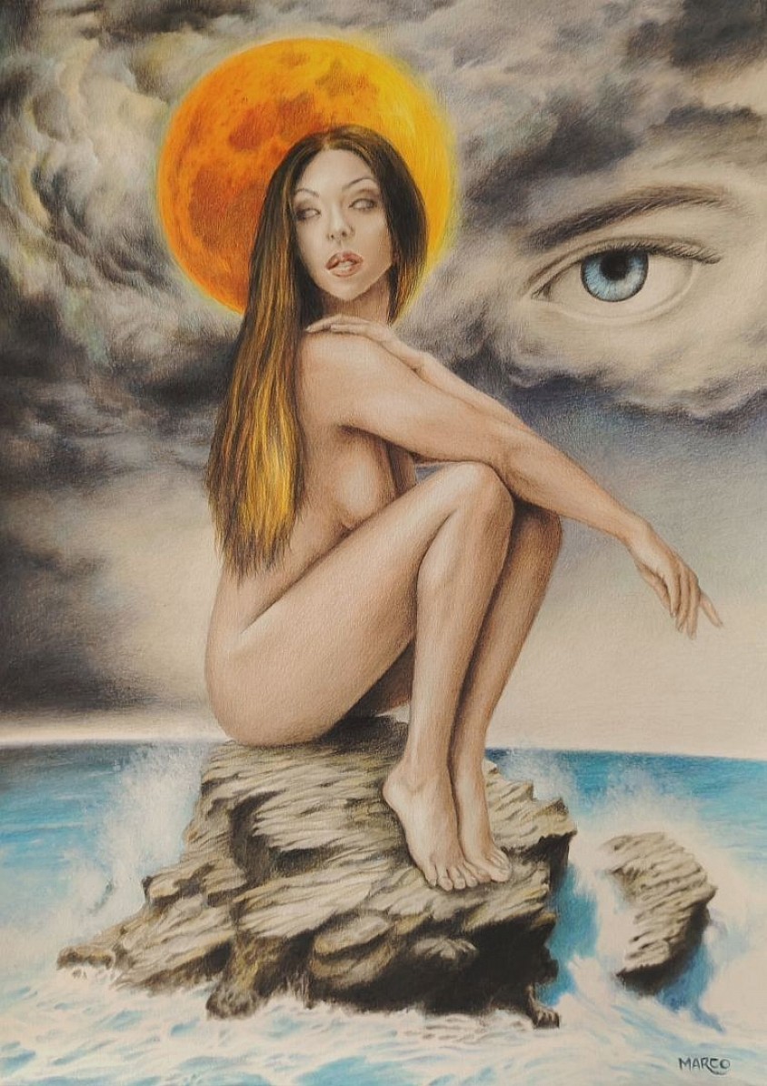 Séléné. Crayons de couleurs sur Papier Canson. Format 29,7 x 42cm